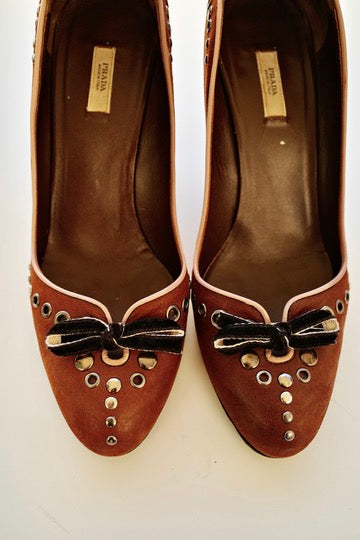 PRADA STUDDED LEATHER PUMPS