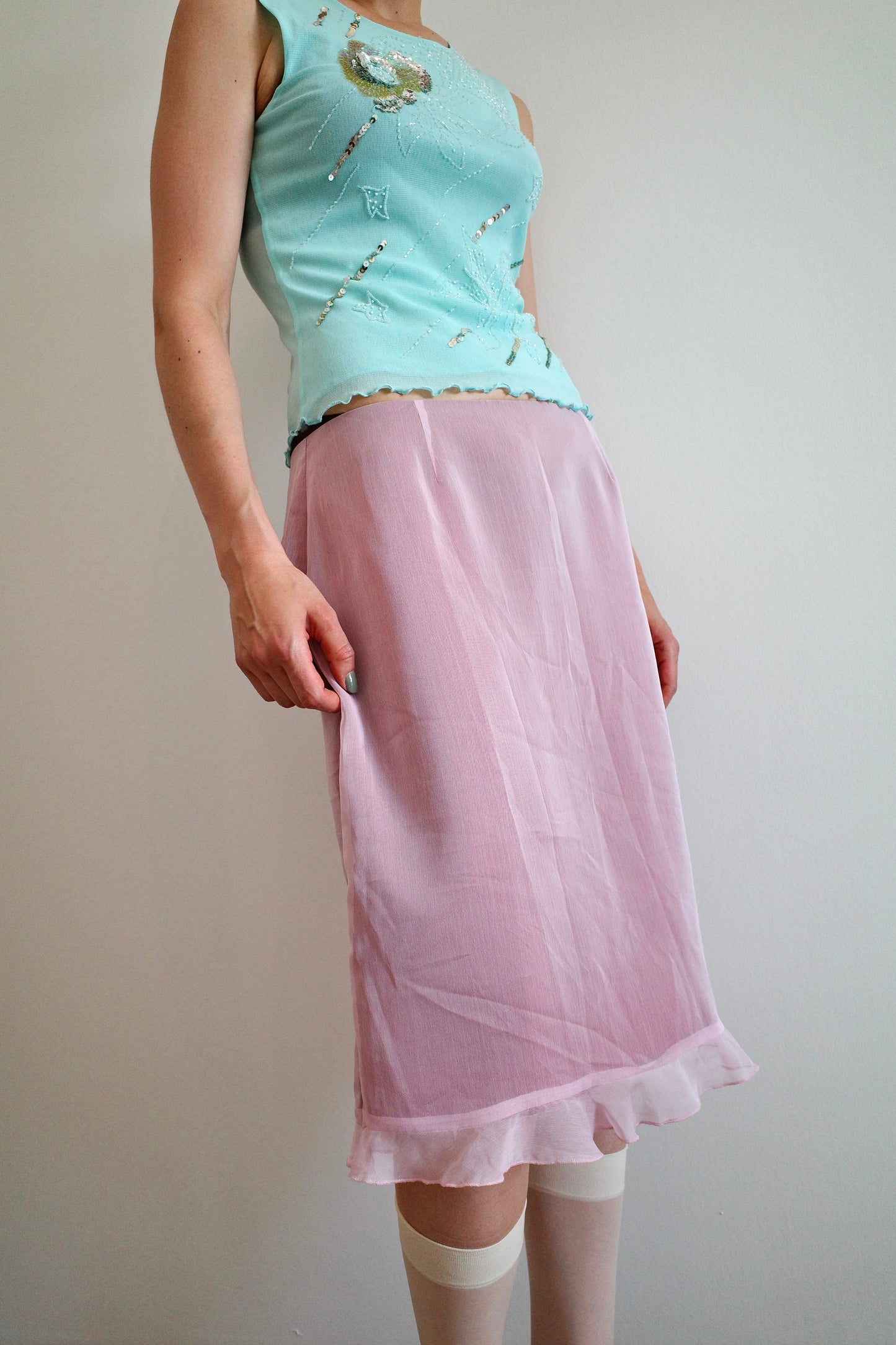 Pink Mesh Transparent Skirt