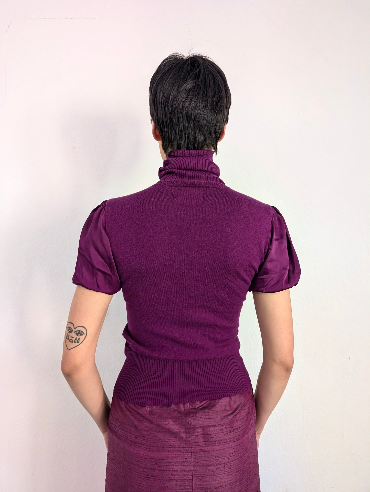 Turtleneck with Satin Balloon Sleeves