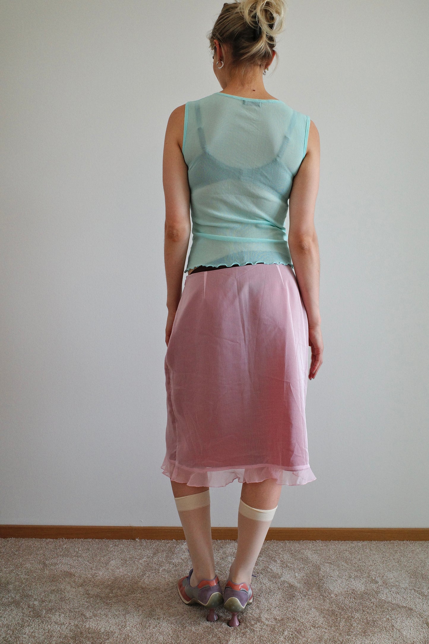 Pink Mesh Transparent Skirt
