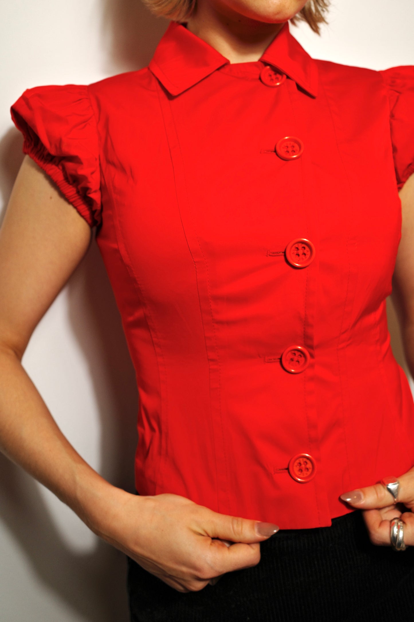 FITTED PUFFSLEEVE BLOUSE RED