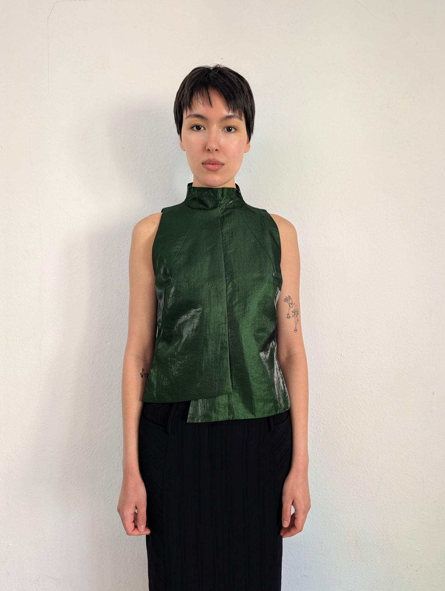 Asymmetrical Satin Turtleneck
