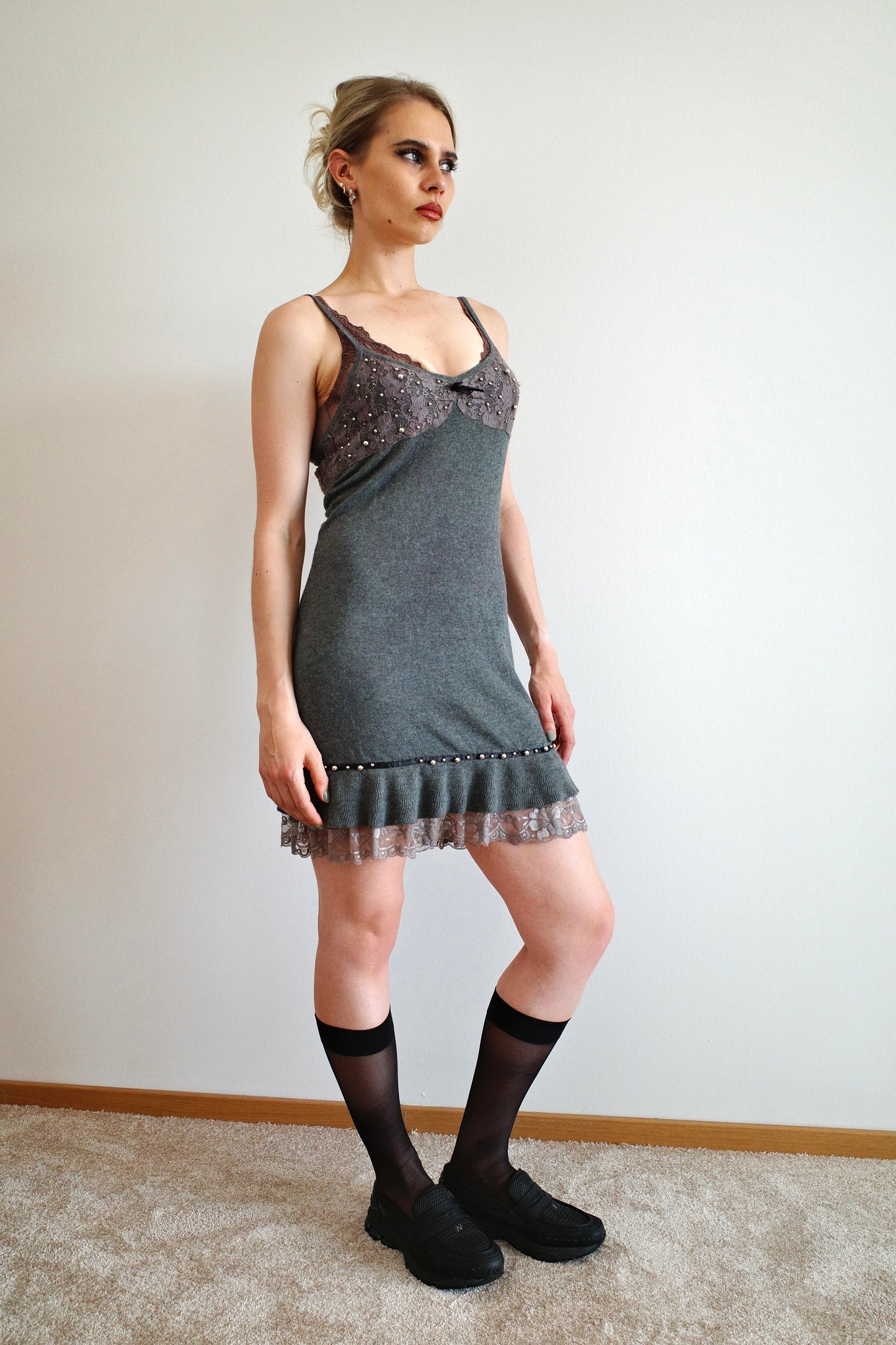 BEADED ANGORA KNIT MINIDRESS