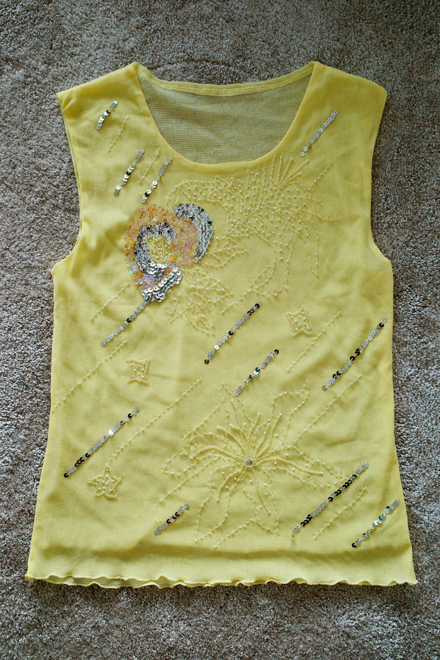 Vintage Sequin Mesh Top, yellow