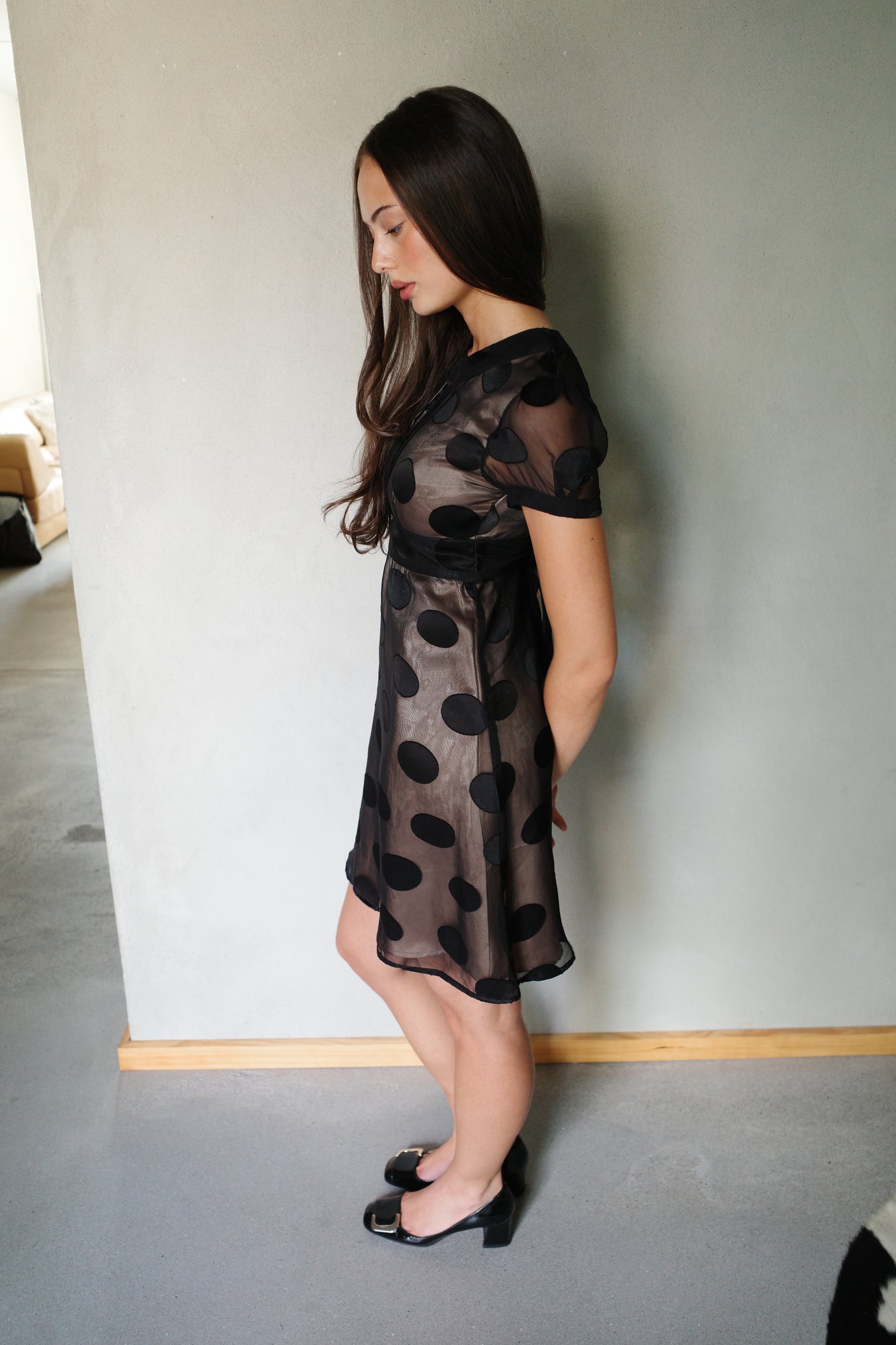 RETRO CHIFFON POLKA DOT DRESS