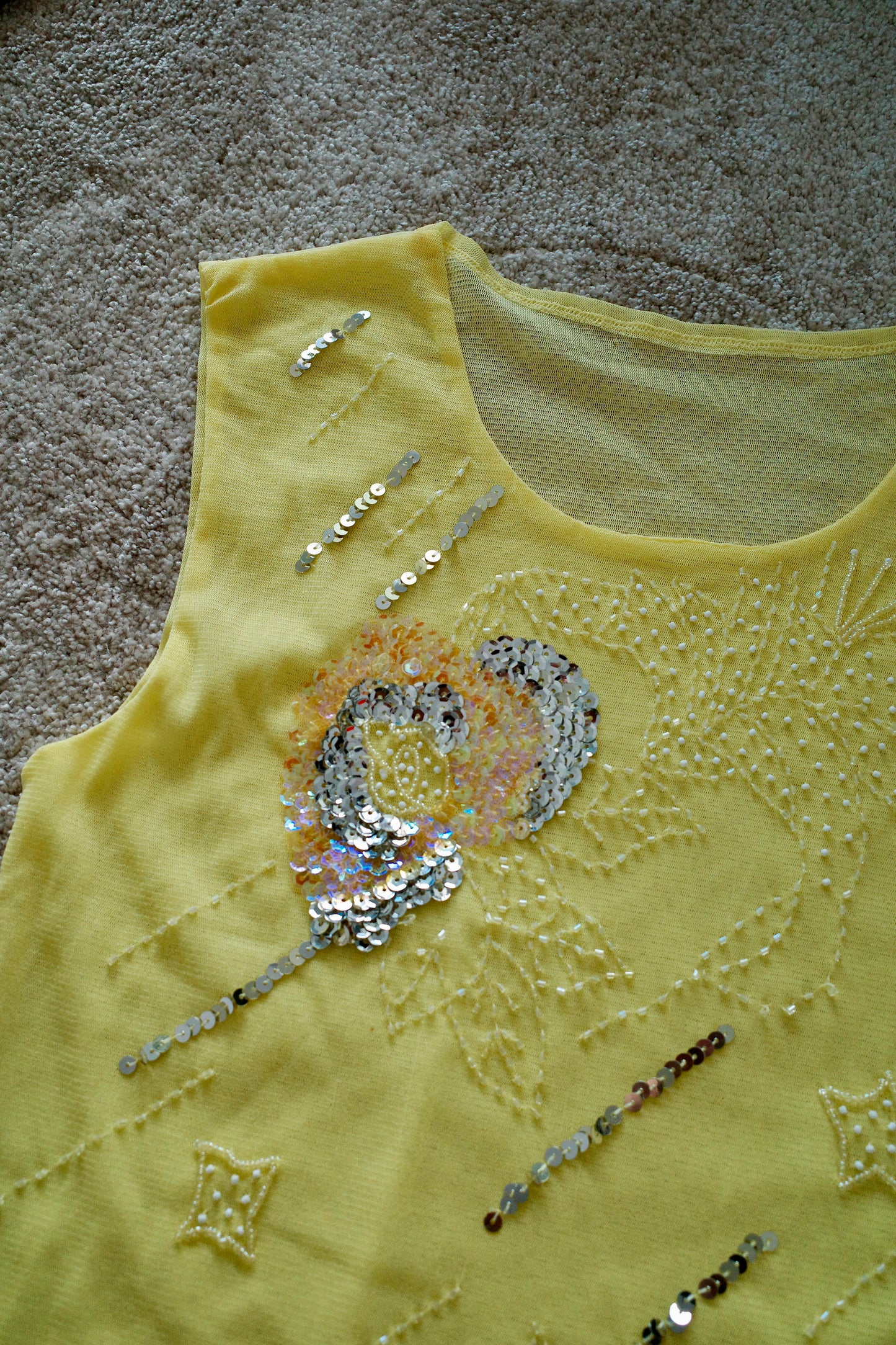 Vintage Sequin Mesh Top, yellow