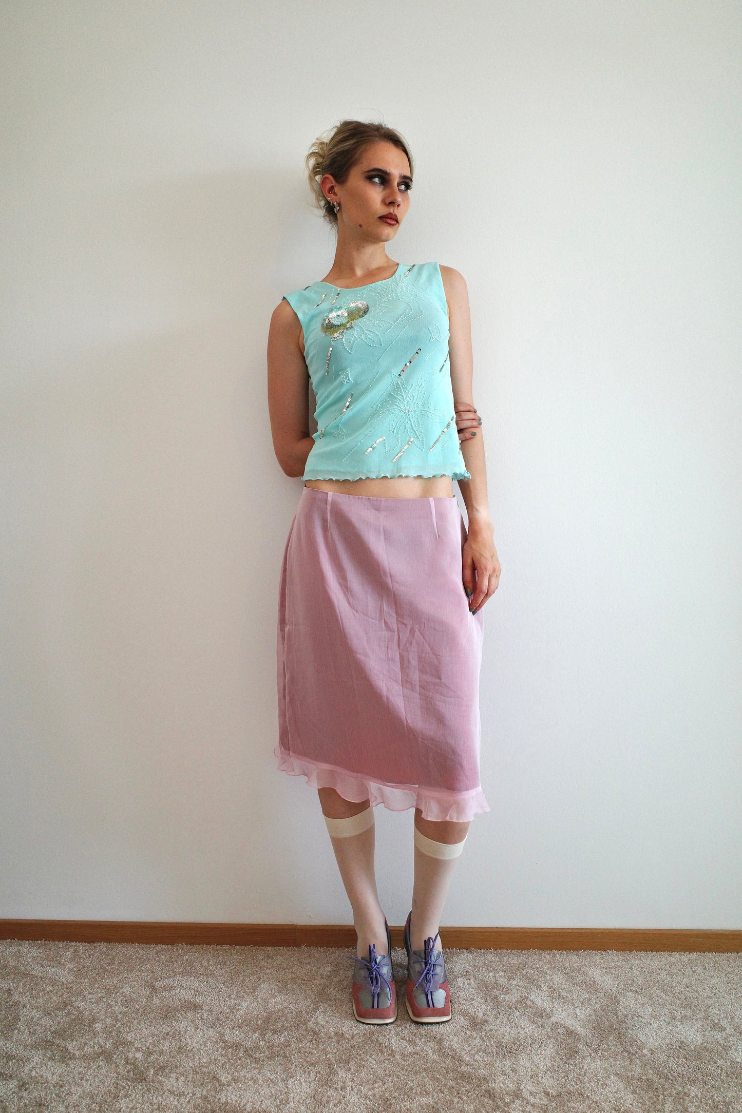 Pink Mesh Transparent Skirt