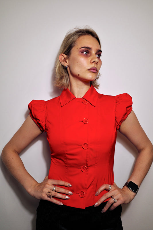 FITTED PUFFSLEEVE BLOUSE RED