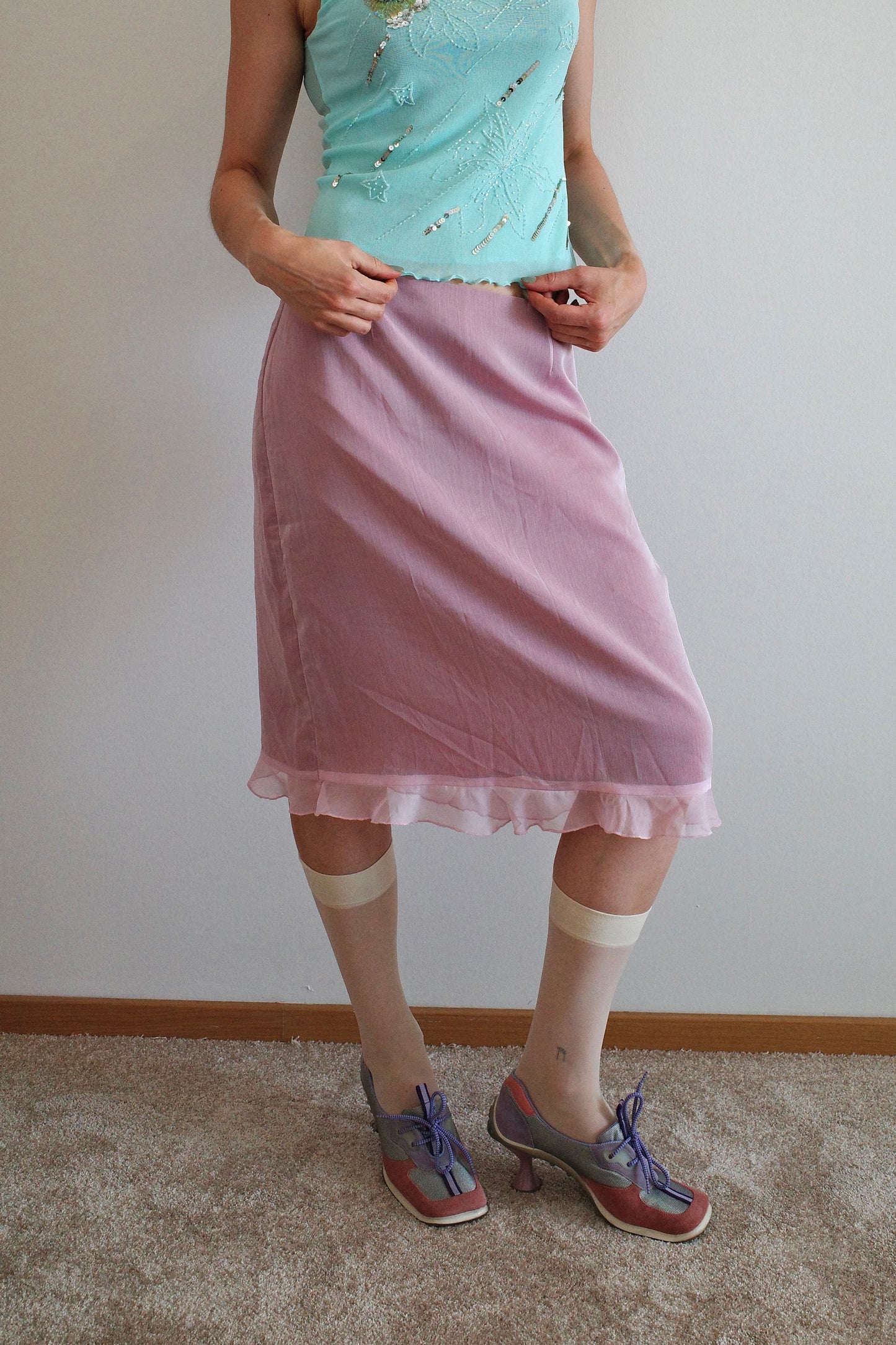 Pink Mesh Transparent Skirt