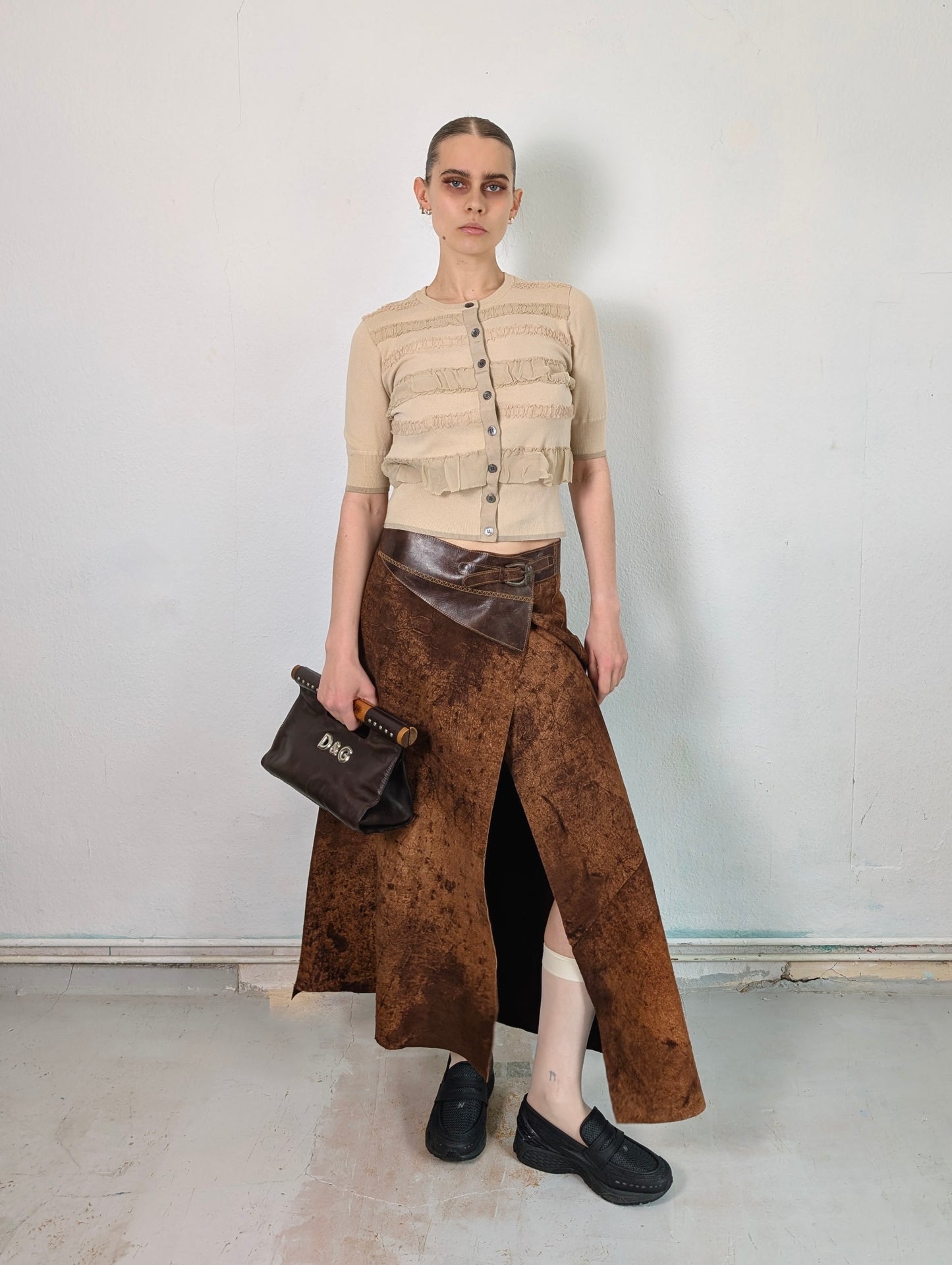 SAVE THE QUEEN LEATHER WRAP SKIRT