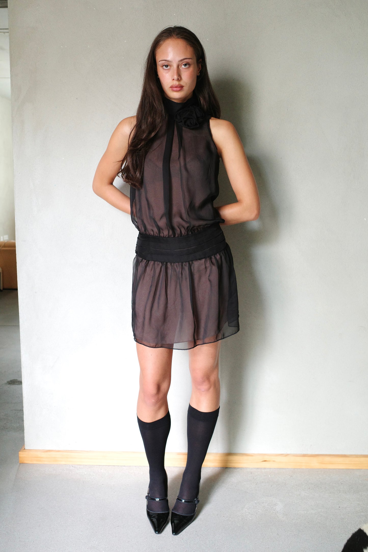 VINTAGE CHIFFON HALTERNECK DRESS