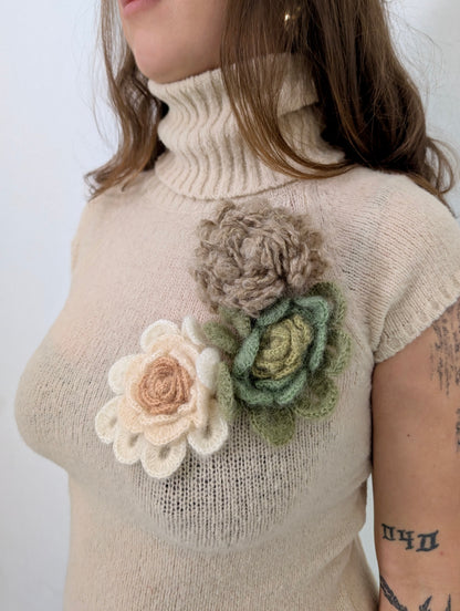 Knit Turtleneck with Flower Application