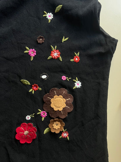 MESH TURTLENECK WITH EMBROIDERED FLOWERS