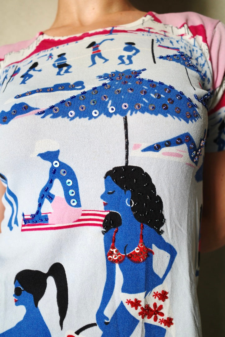 VINTAGE BEACH TEE /W PEARL EMBROIDERY