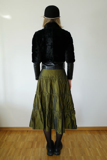 RUFFLED IRIDESCENT MIDI SKIRT