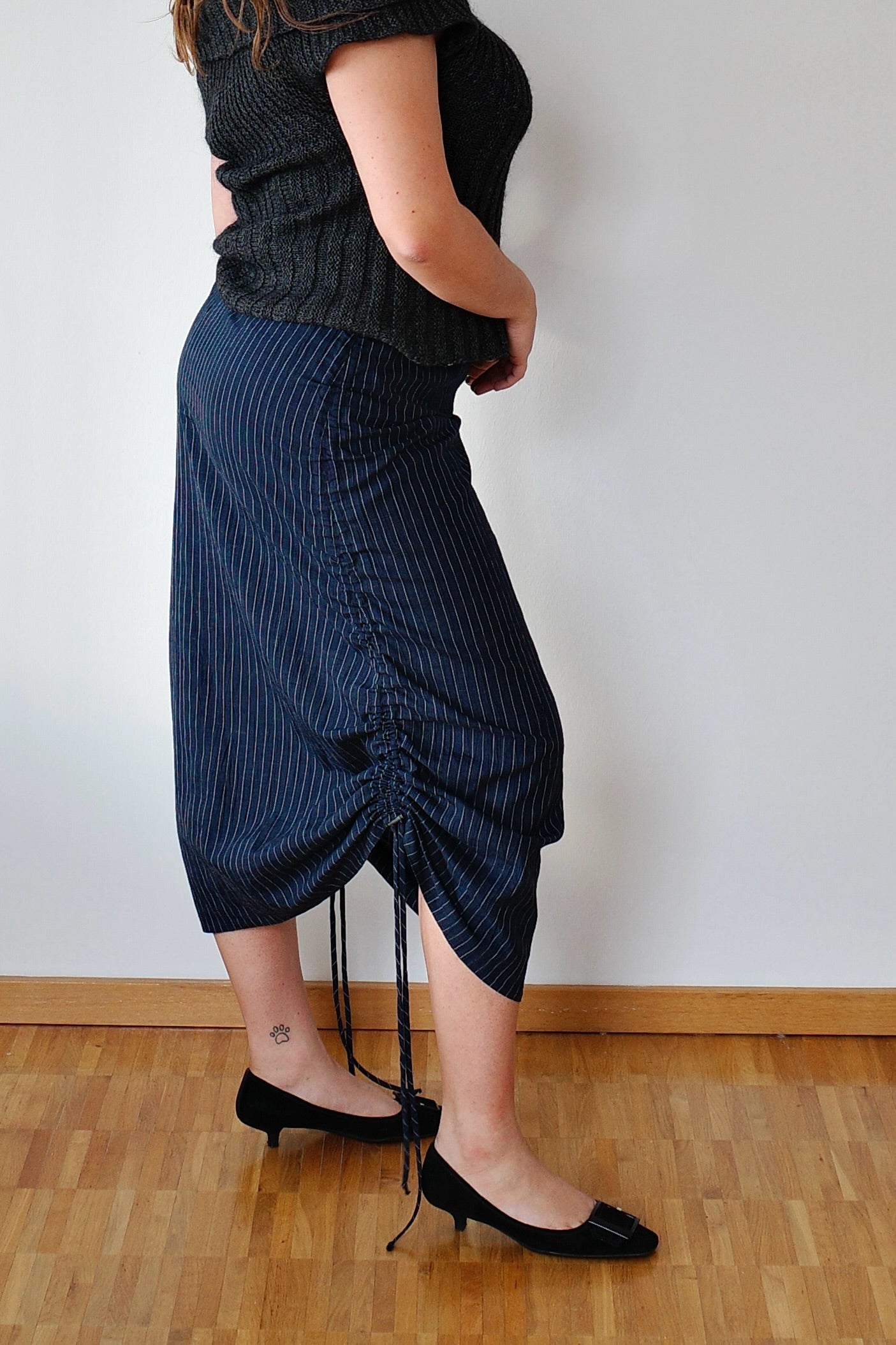 RUFFLED UP PINSTRIPE SKIRT