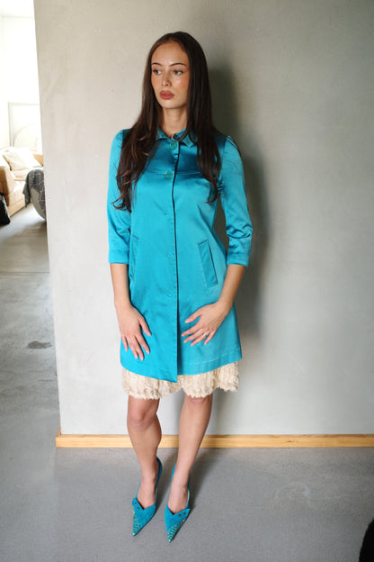 TEAL SATIN MIDI COAT