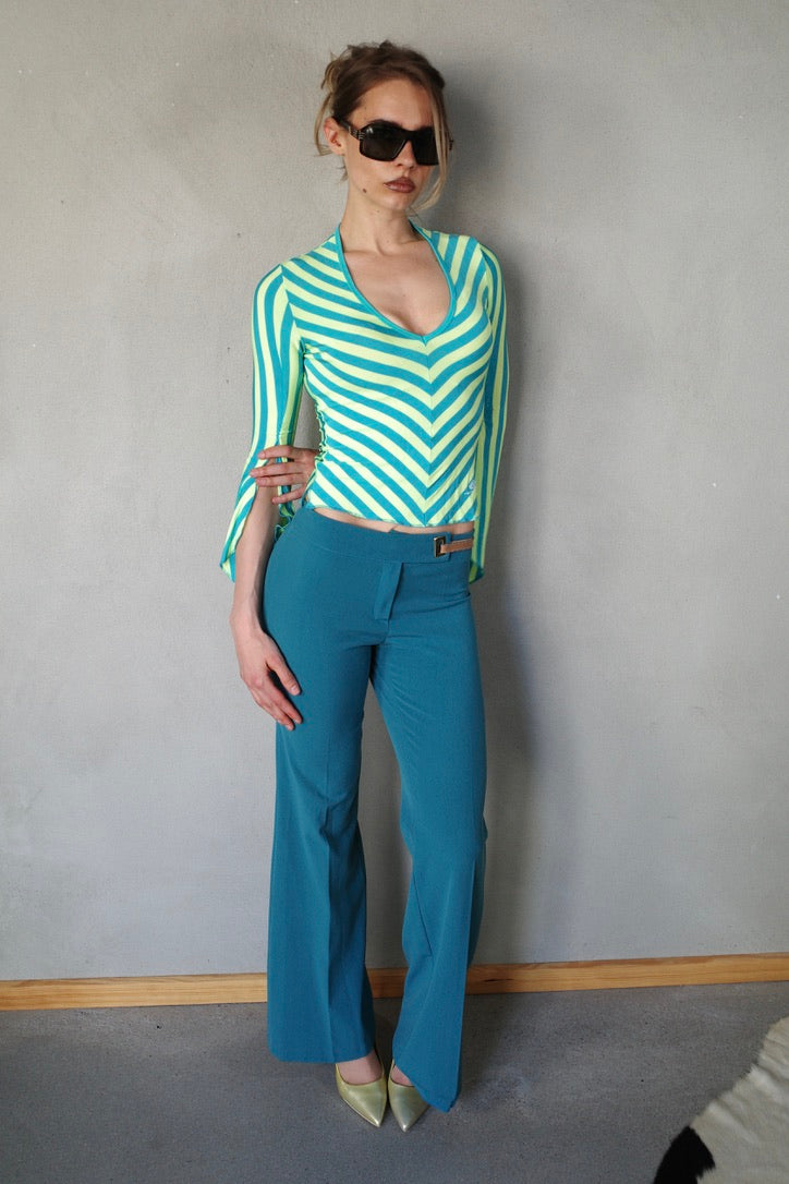 FITTED SUIT PANTS W/ BUCKLE DETAIL