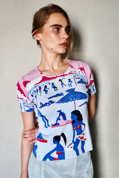 VINTAGE BEACH TEE /W PEARL EMBROIDERY