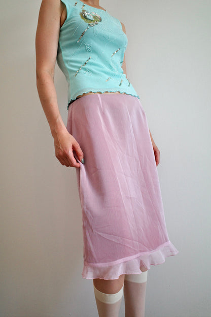 Pink Mesh Transparent Skirt