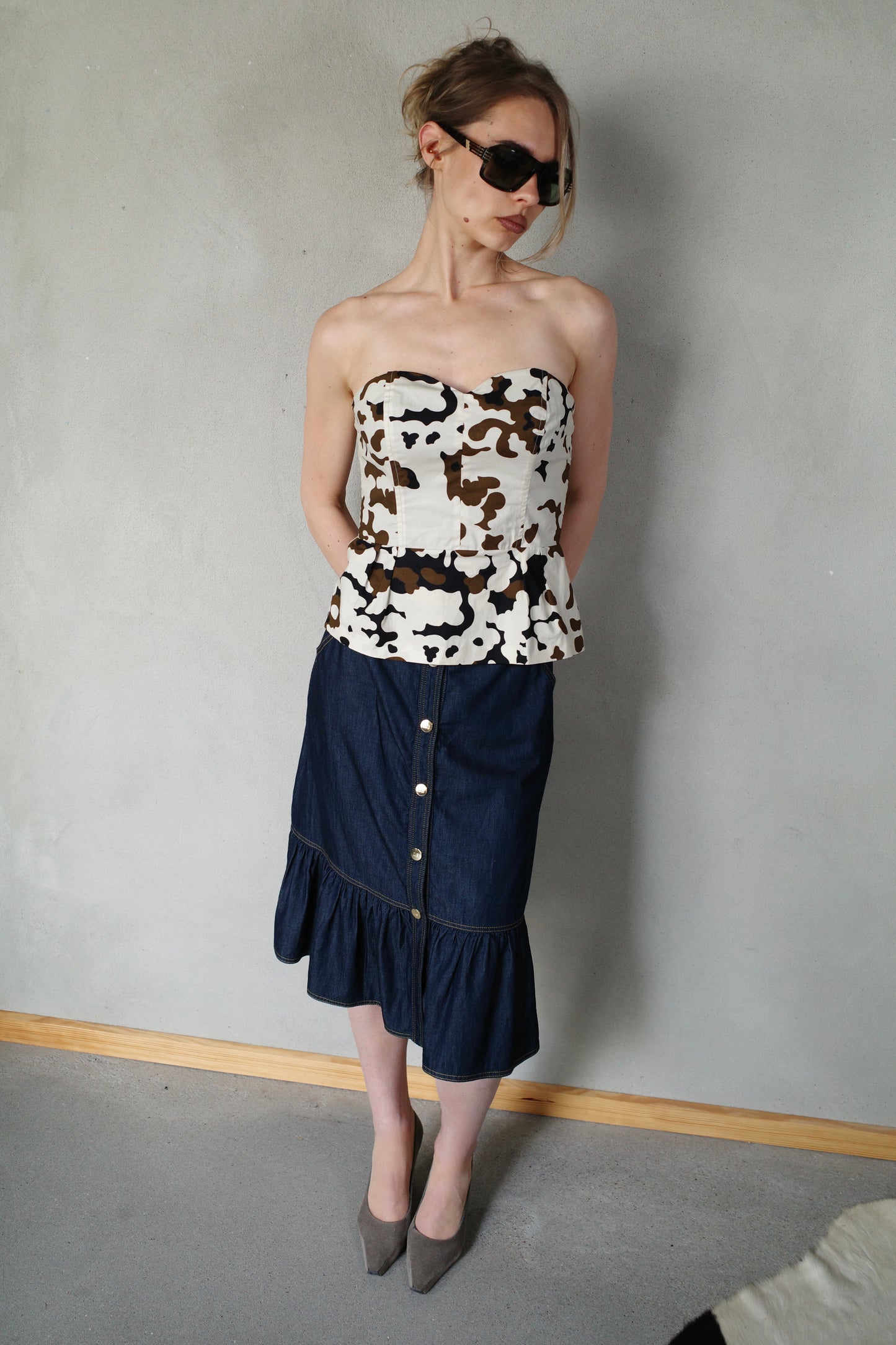 LUISA SPAGNOLI RUFFLED DENIM SKIRT