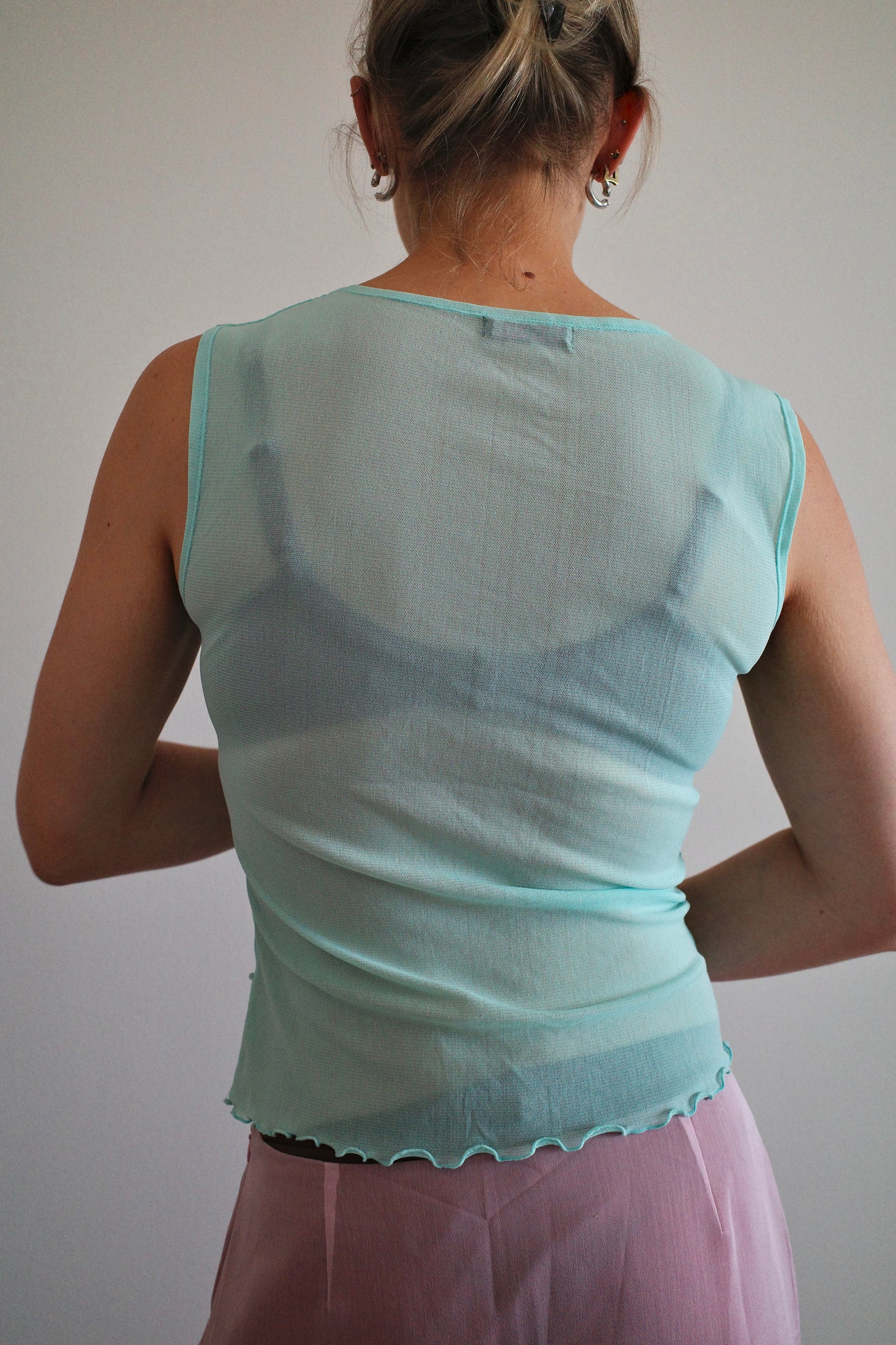 Vintage Sequin Mesh Top, turqoise