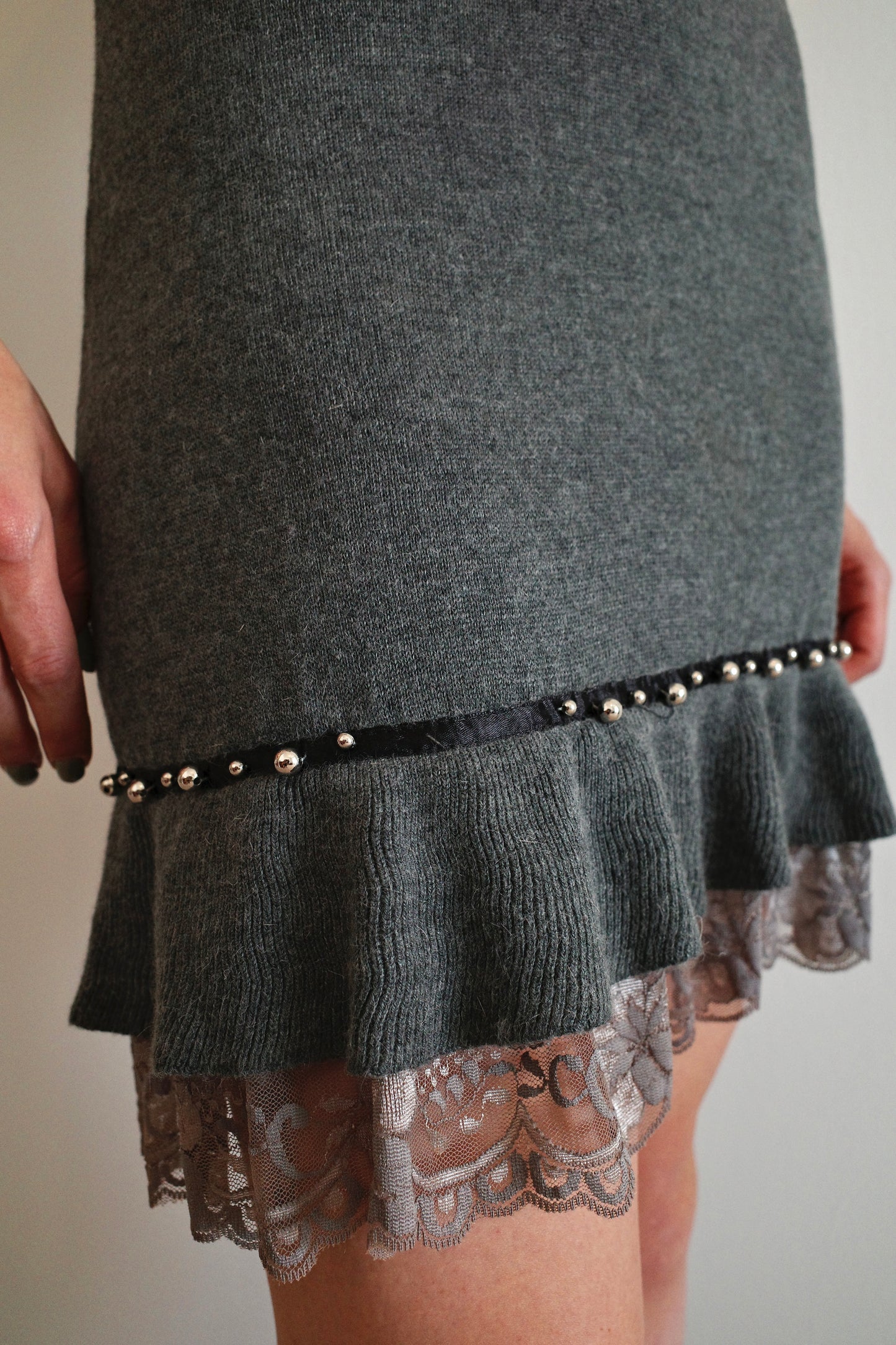 BEADED ANGORA KNIT MINIDRESS