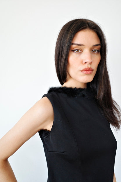 CONPIBEL DRESS W FUR COLLAR