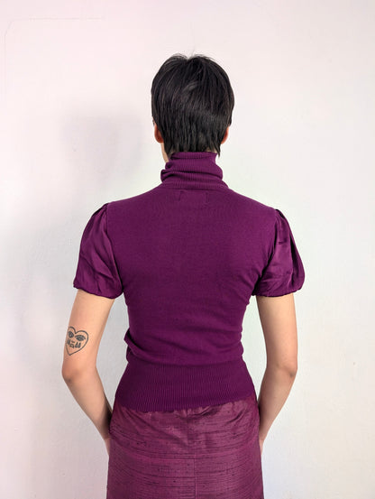 Turtleneck with Satin Balloon Sleeves