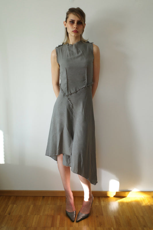 ASYMETRICAL LINEN MIDI DRESS