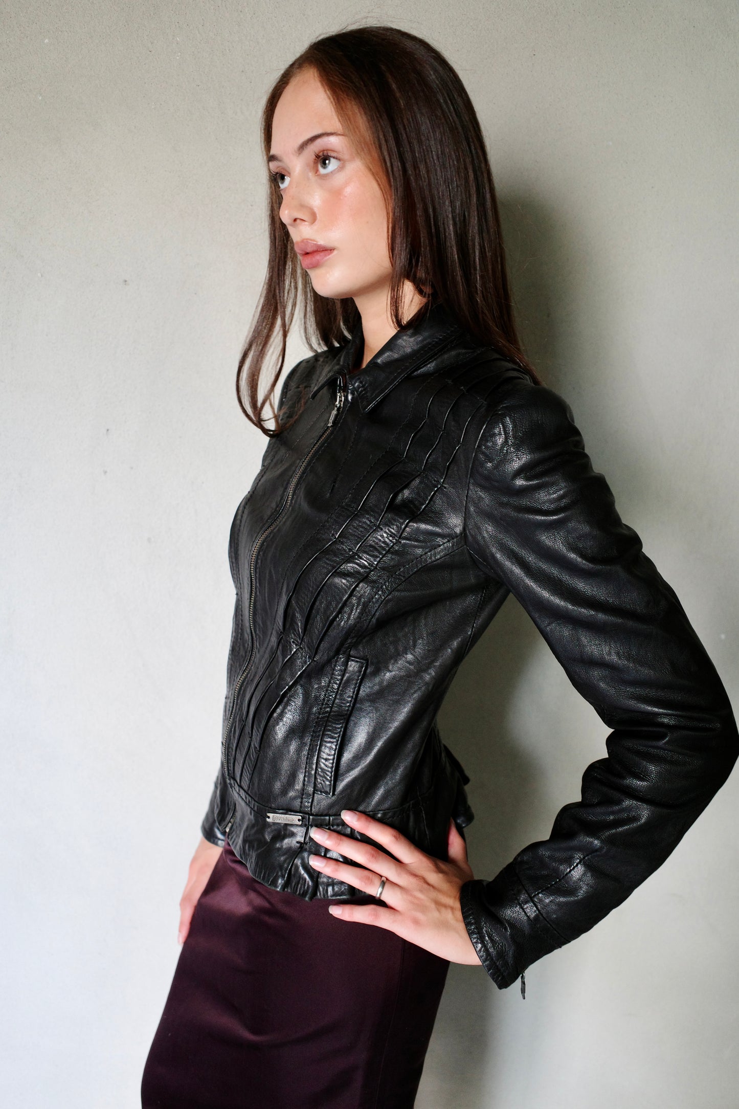 JOHN GALLIANO RUFFLED LEATHER JACKET