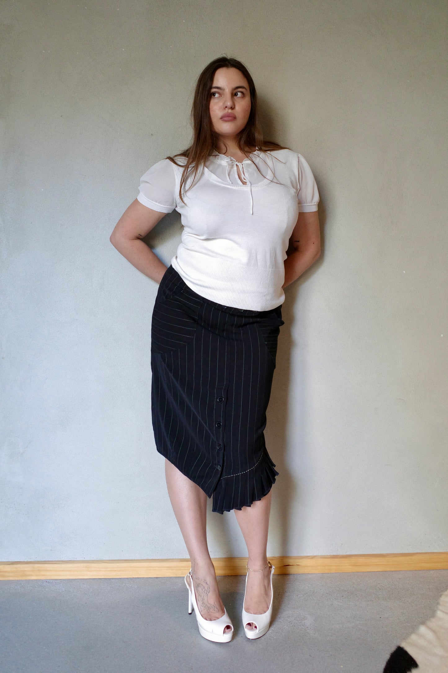 ASYMMETRICAL PINSTRIPE SKIRT