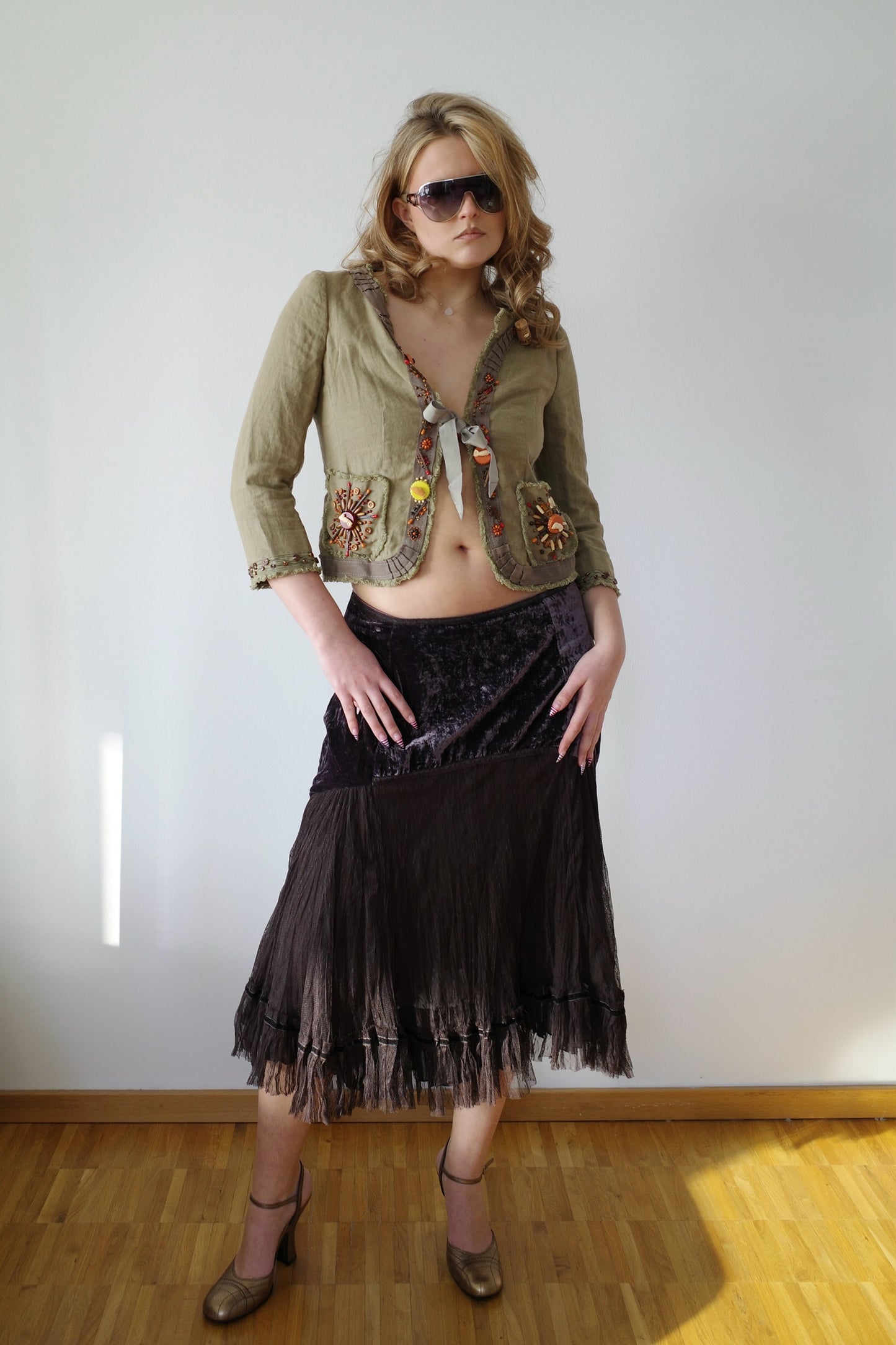 MAIS IL EST OÙ LE SOLEIL? VELVET & MESH MIDI SKIRT