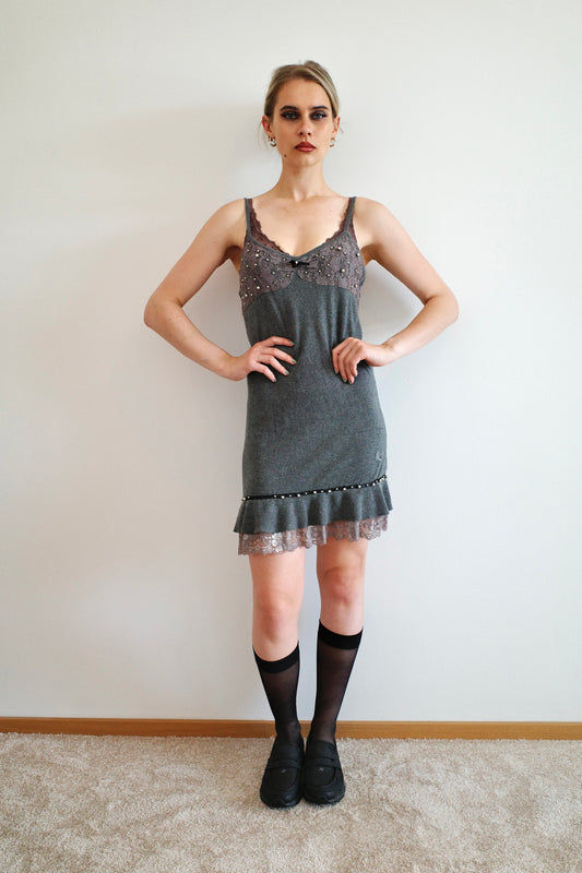 BEADED ANGORA KNIT MINIDRESS