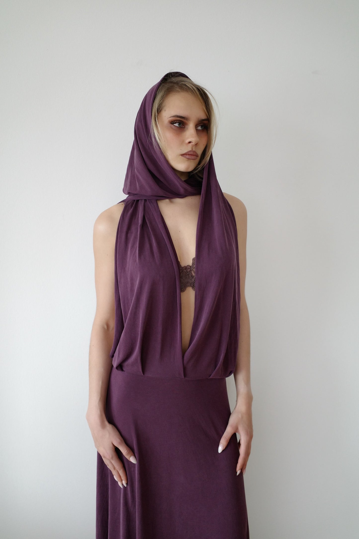 DRAPED CUPRO MAXI DRESS