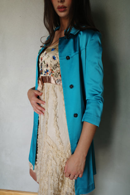 TEAL SATIN MIDI COAT