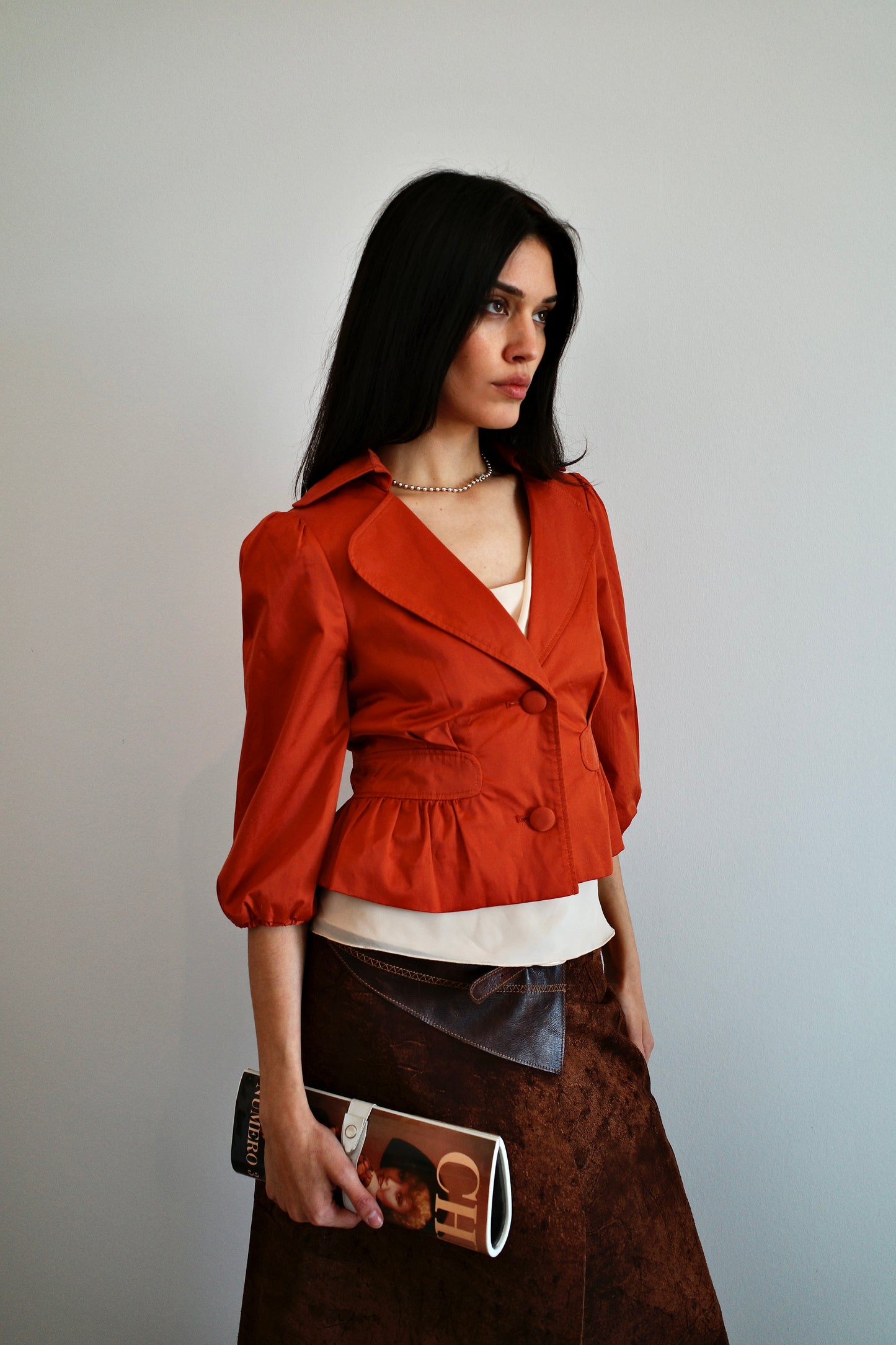 PEPLUM JACKET W/ PUFFED SLEEVES