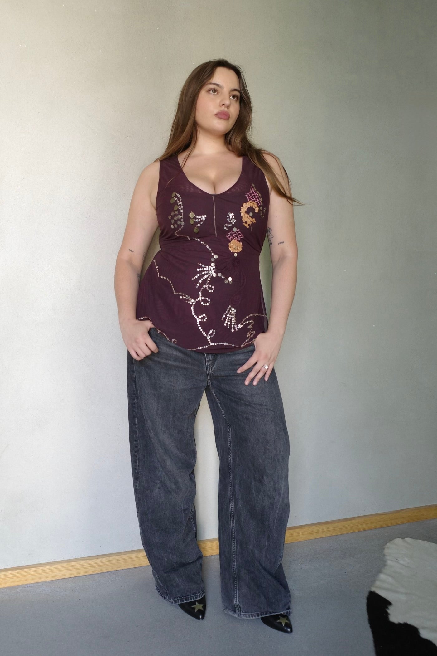 VINTAGE EMBROIDERED MESH SHIRT