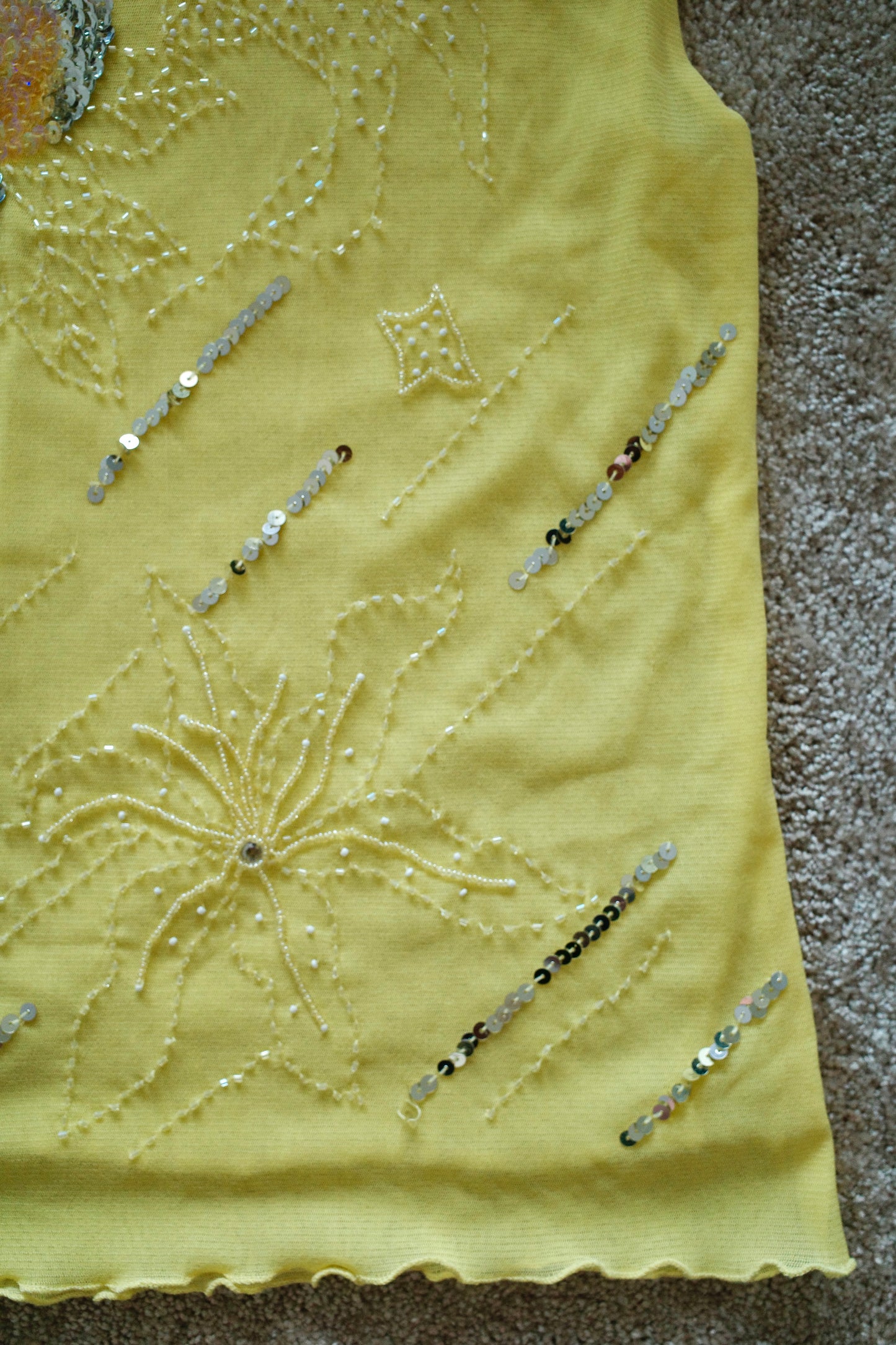 Vintage Sequin Mesh Top, yellow