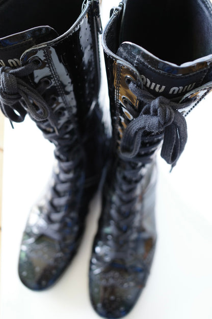 MIU MIU PATENT LEATHER BOXING BOOTS