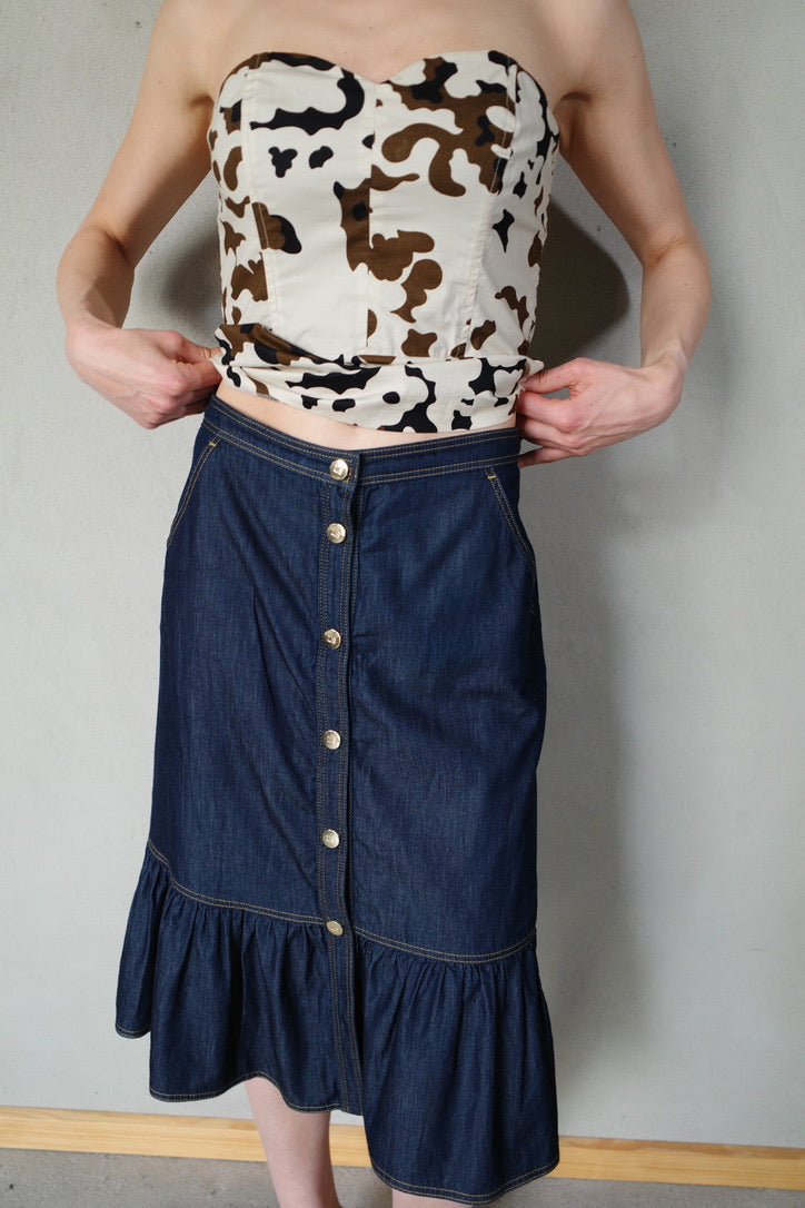 LUISA SPAGNOLI RUFFLED DENIM SKIRT
