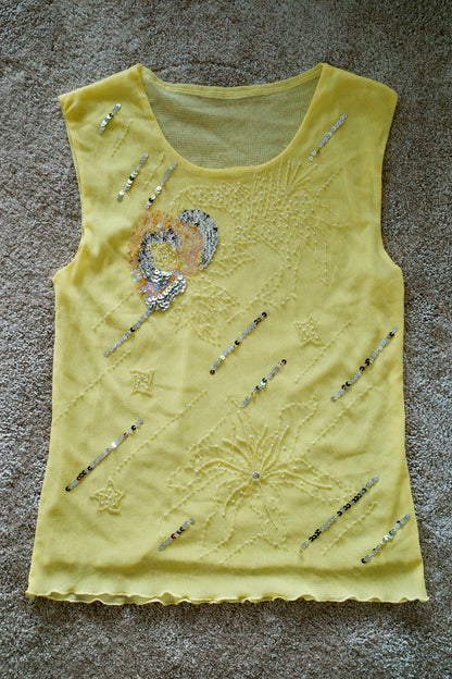Vintage Sequin Mesh Top, yellow