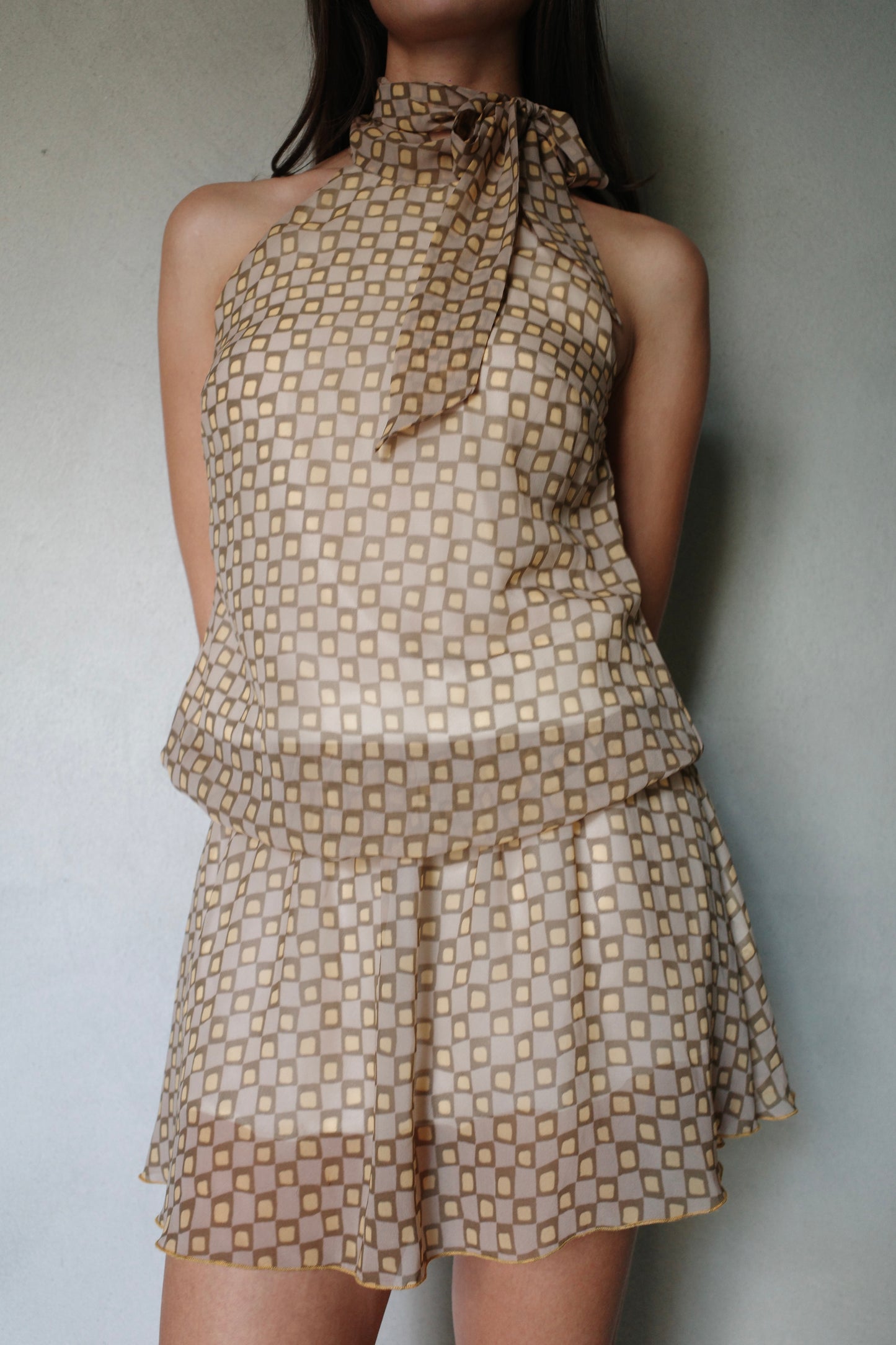RETRO CHIFFON HALTERNECK DRESS