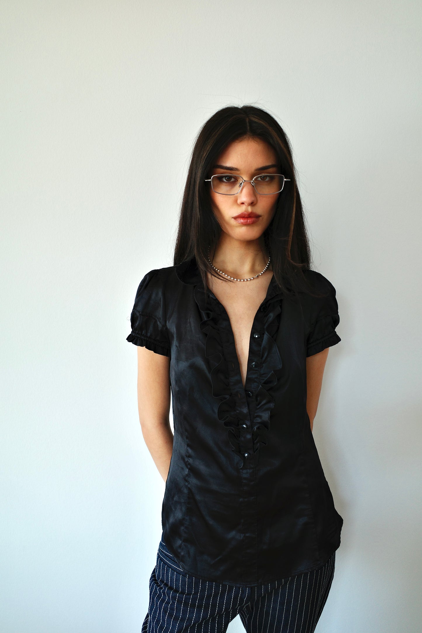 RUFFLED SILKY BLOUSE