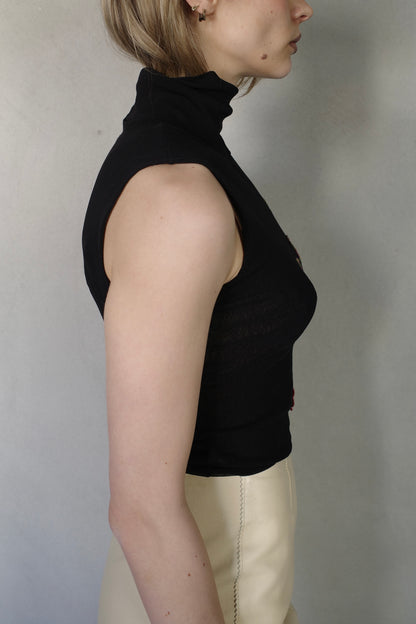 MESH TURTLENECK WITH EMBROIDERED FLOWERS