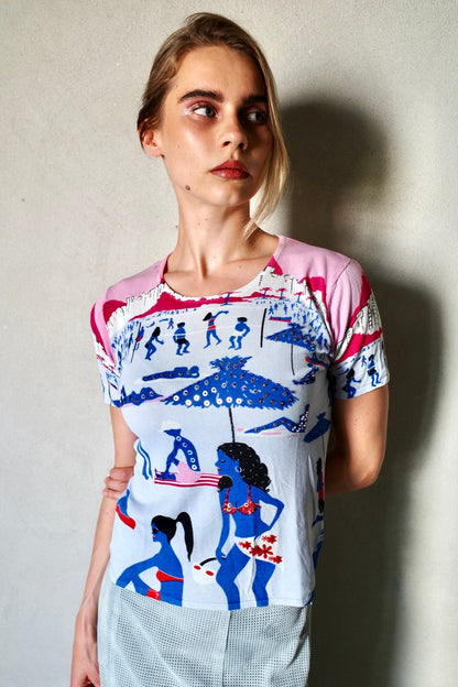 VINTAGE BEACH TEE /W PEARL EMBROIDERY