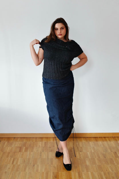 RUFFLED UP PINSTRIPE SKIRT