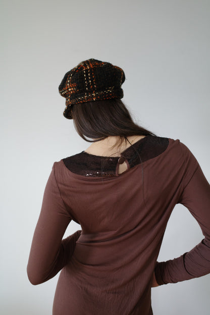 CHECKERED WOOL HAT WITH BOW