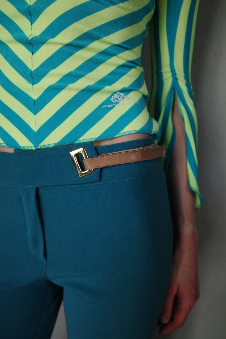 FITTED SUIT PANTS W/ BUCKLE DETAIL