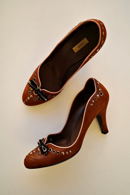 PRADA STUDDED LEATHER PUMPS